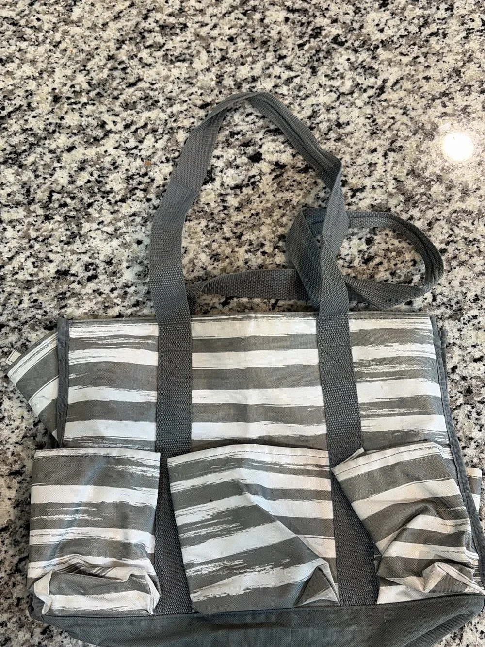 thirty-one Gray and White Striped Utility Tote